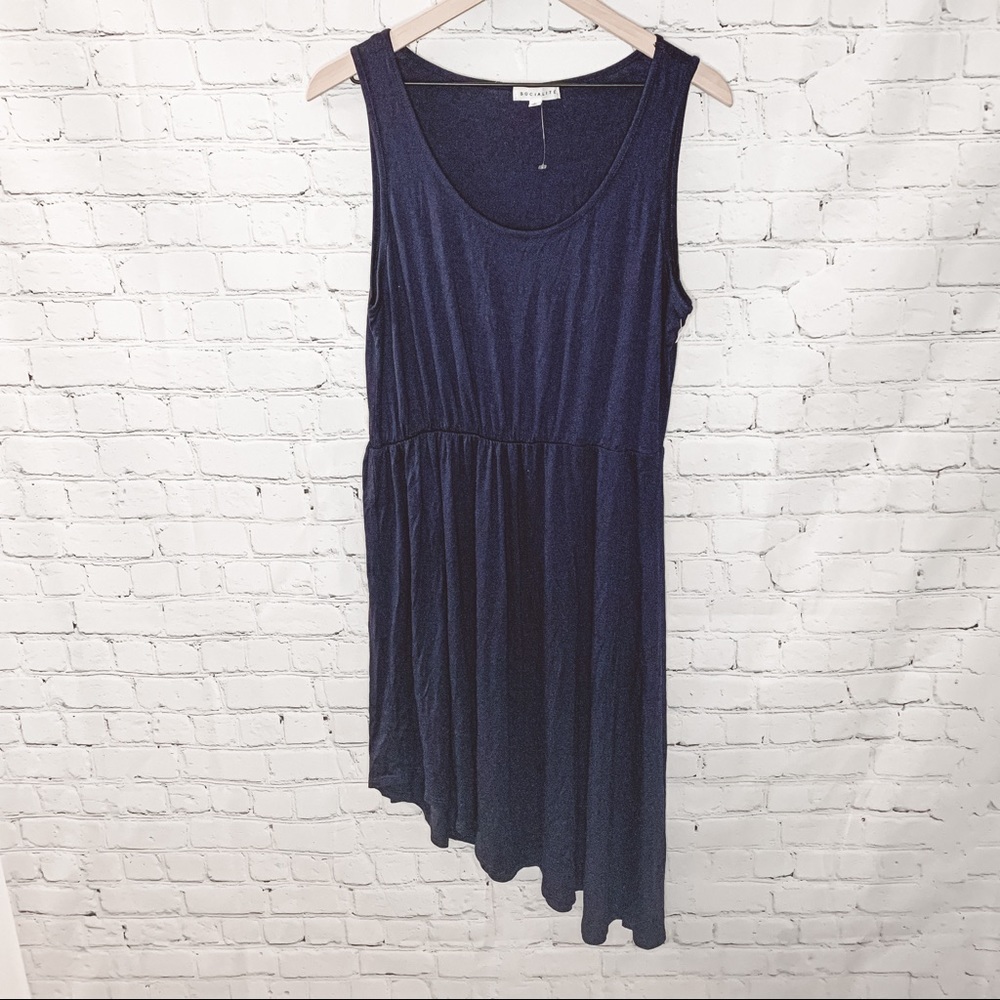 Socialite Sleeveless Asymmetrical Knit Dress Navy Blue Size Large NWOT